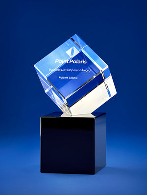 Bravo Cut Cube Crystal Award on Black Base